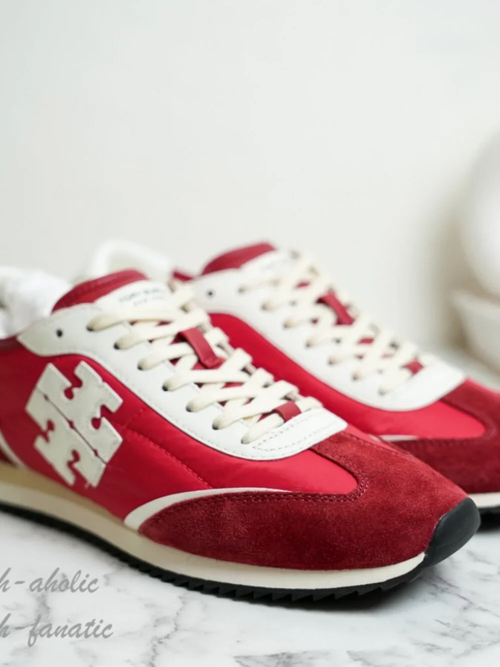Tory Burch T-Logo Nylon Suede Vintage Sneaker 2.0 in Tory Red / White NIB